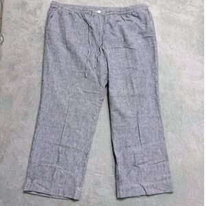 Talbots Pants Womens 22W Blue White Striped Linen Blend Drawstring Casual